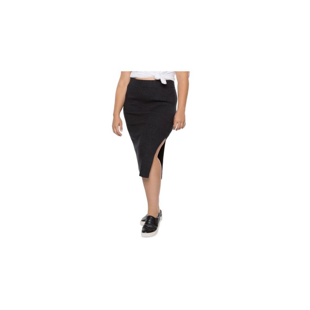 BLACK TAPE Womens Gray Ribbed Slitted Midi Wear To Work Pencil Skirt Plus 1X